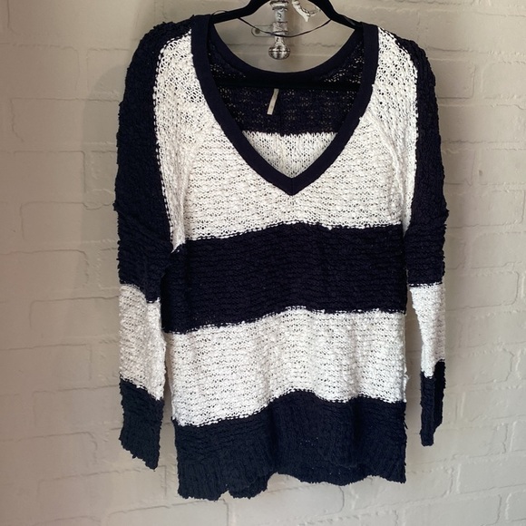 Free People sweater rugby songbird boucle‎ popcorn loose knit Stripe Pullover - Picture 3 of 6